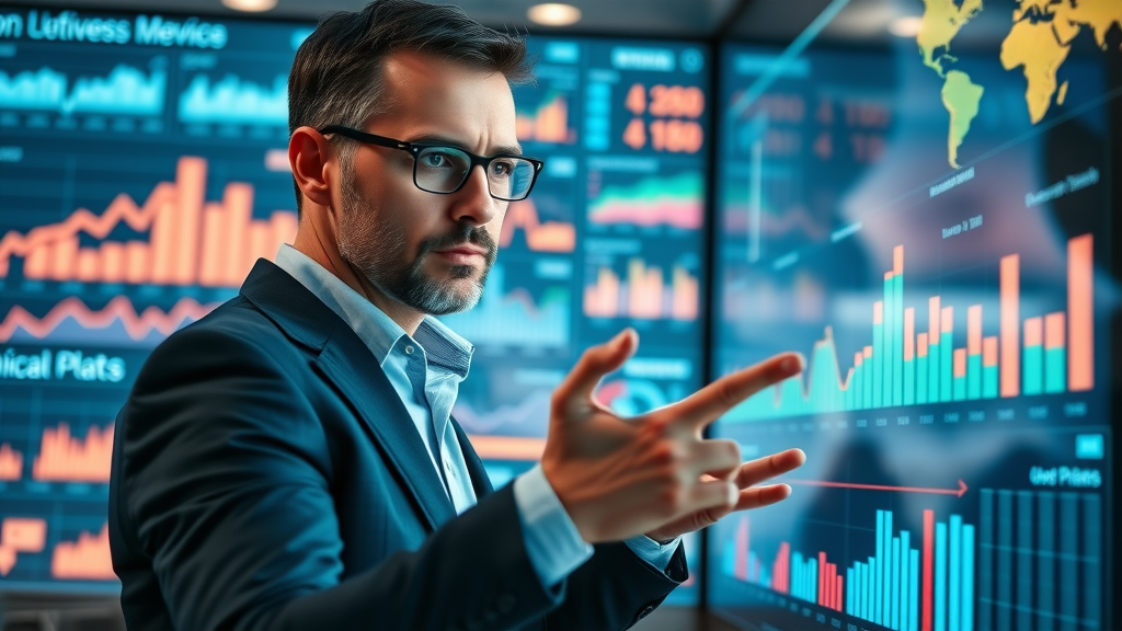 Analyst examining business metrics for conversion rate, cost per lead, ROI