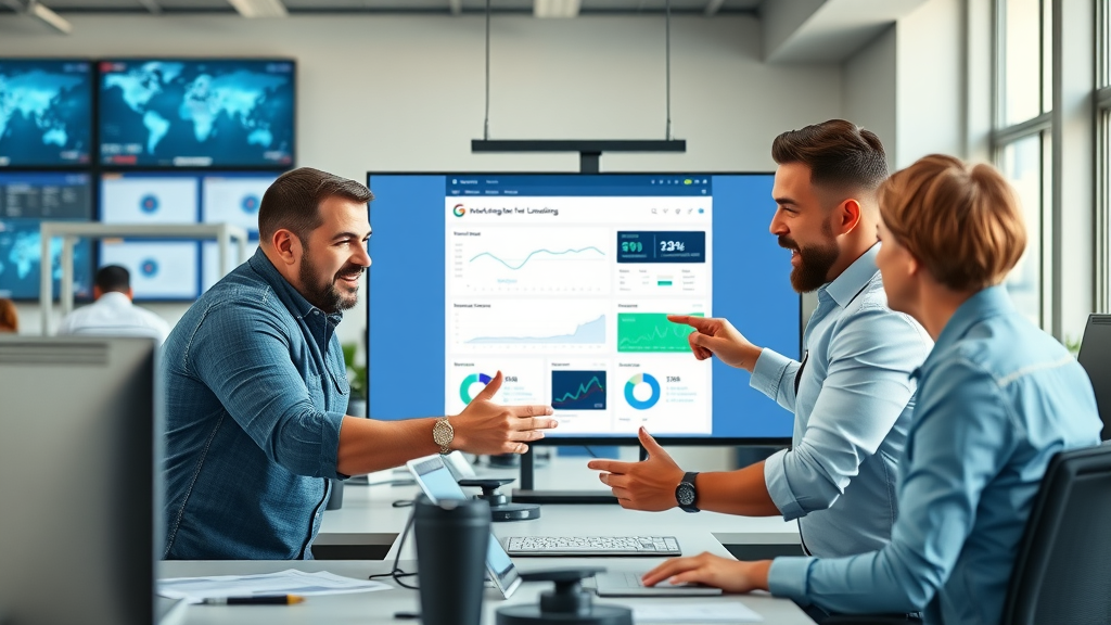Digital marketing team analyzing high-converting landing page in modern office. landing pages that convert website visitors