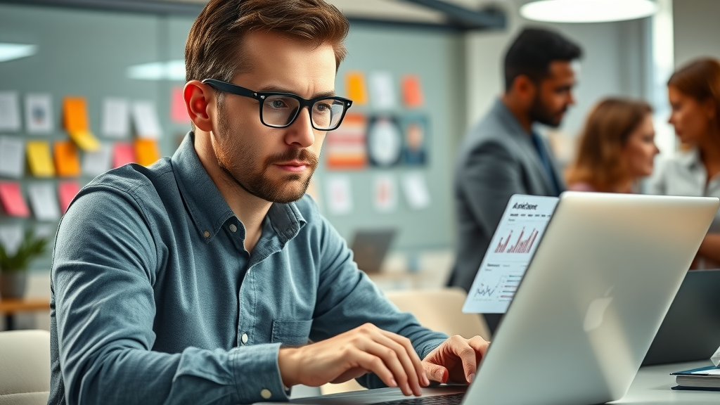 Marketer analyzing audience personas and survey data to optimize landing page for landing pages that convert website visitors