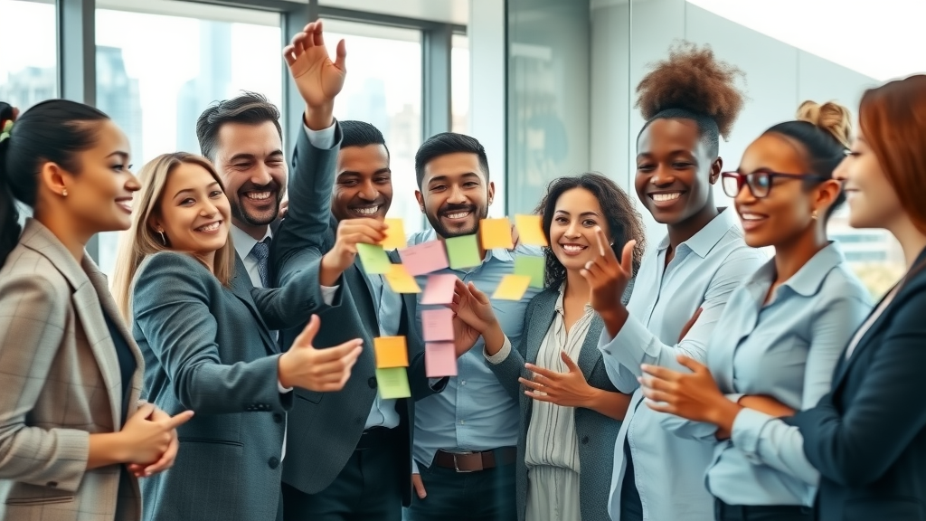 effective goal planning diverse professionals collaborating modern office glass board