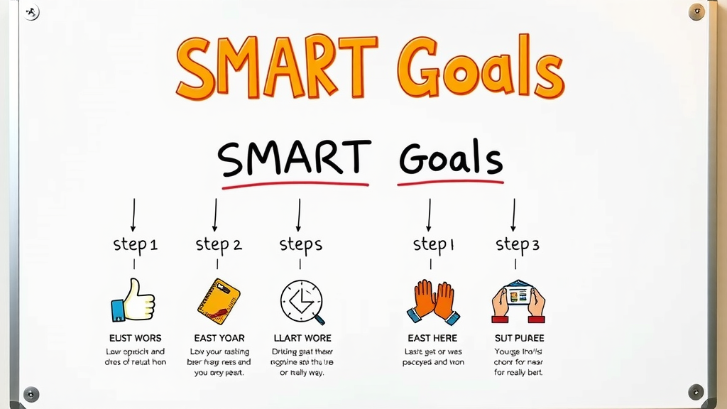 smart goals infographic labeled steps illustrated icons whiteboard