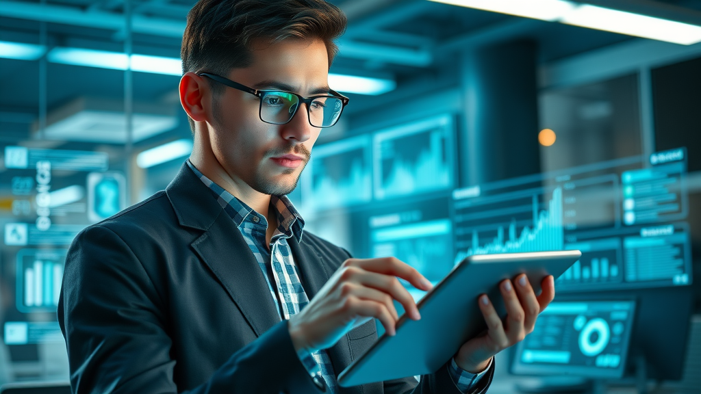 tech professional tracking goal achievement dashboard tablet