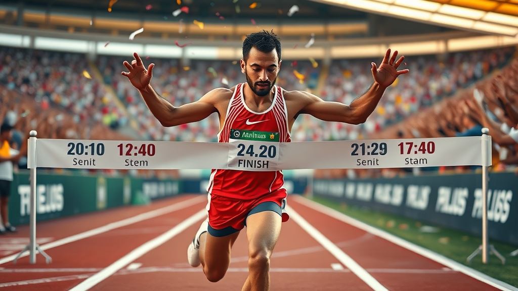 athlete crossing digital finish line performance goals stats effective goal planning