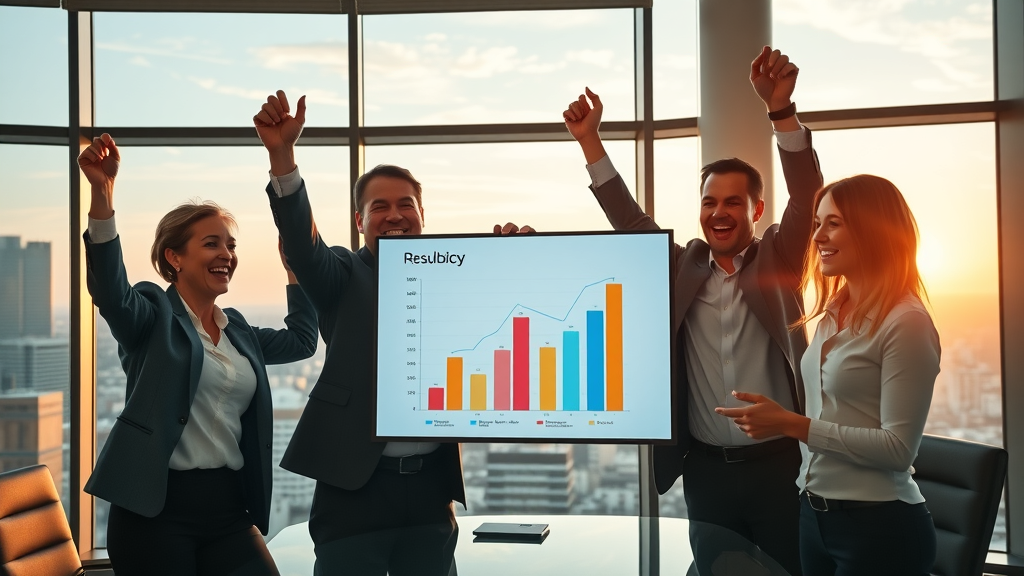 business team celebrating successful social media lead generation results