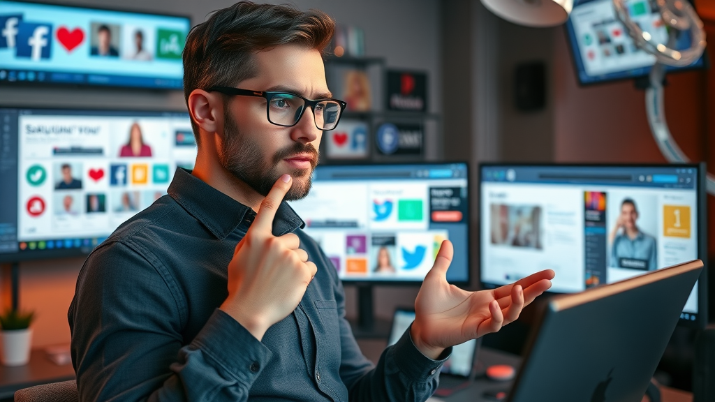 marketer comparing social media platforms, digital marketing strategy