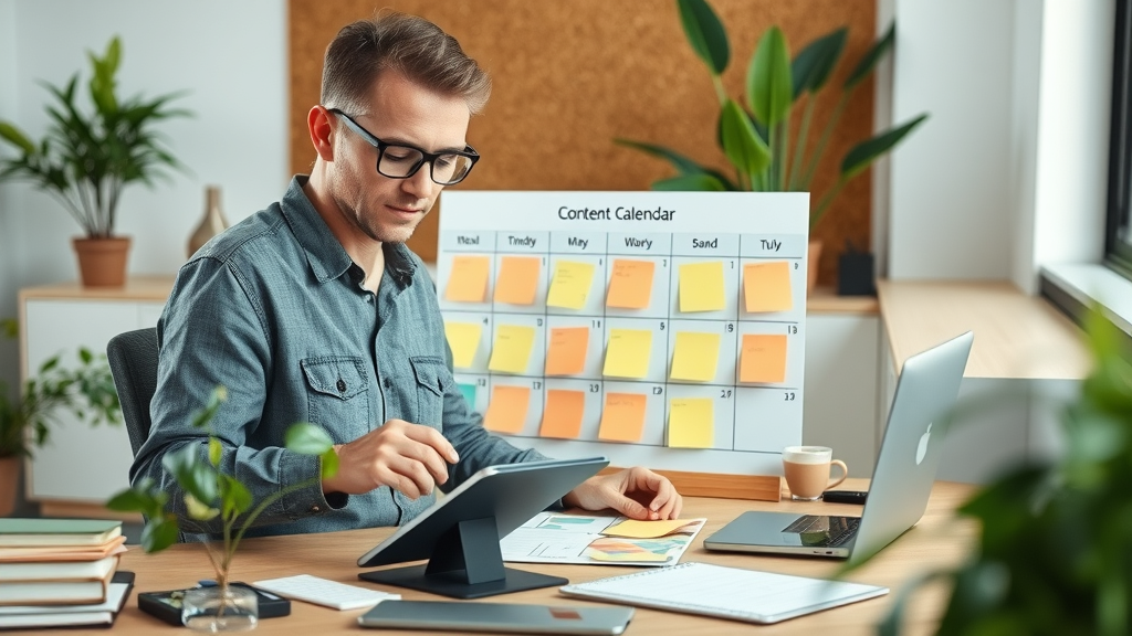 marketer designing a content calendar for media marketing
