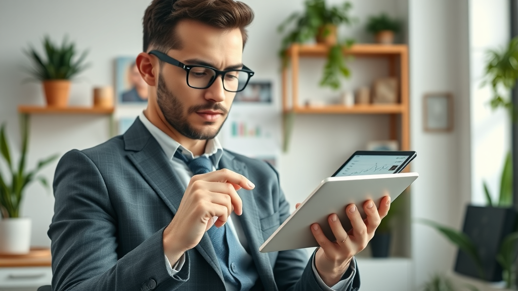 small business owner tracking e-commerce sales funnel on digital tablet