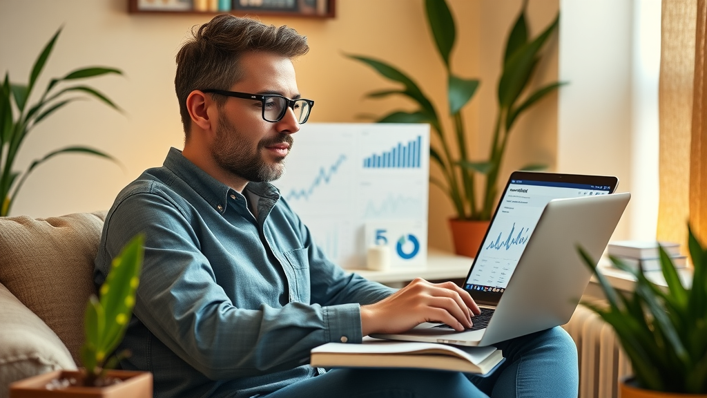 small business owner checking marketing analytics and automating follow-up emails