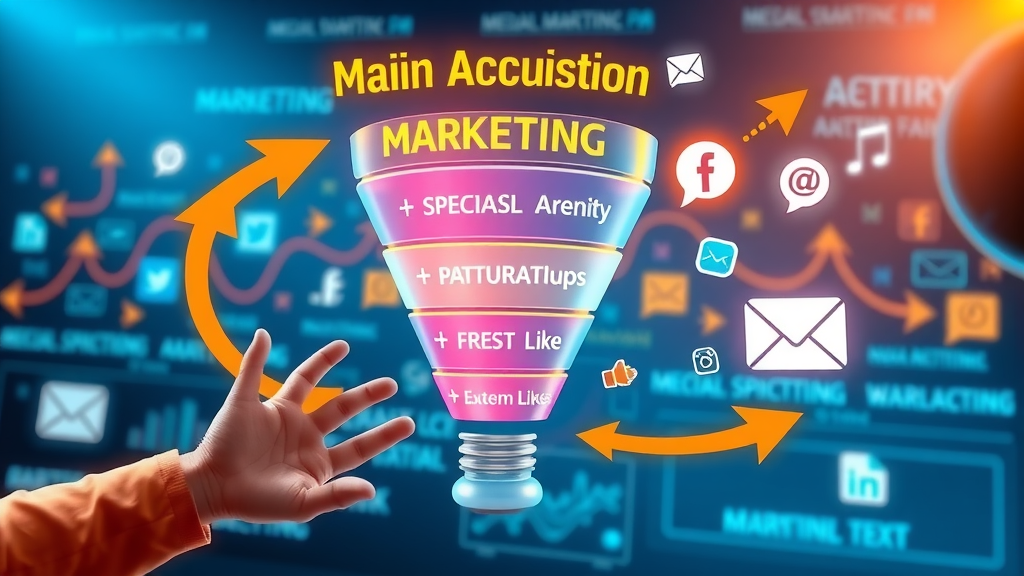 animated funnel showing top acquisition channels like social media and email marketing