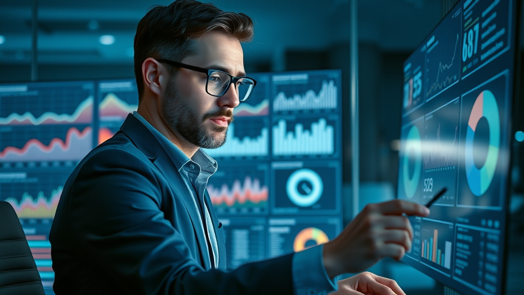 dedicated analyst reviewing customer acquisition strategy metrics on marketing dashboard