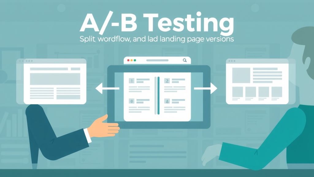 infographic showing A/B testing workflow for landing pages, split test variants displayed side-by-side