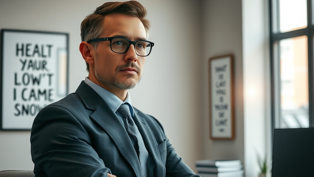 Goal setting professional reflecting on personal goals and achievements in a modern office