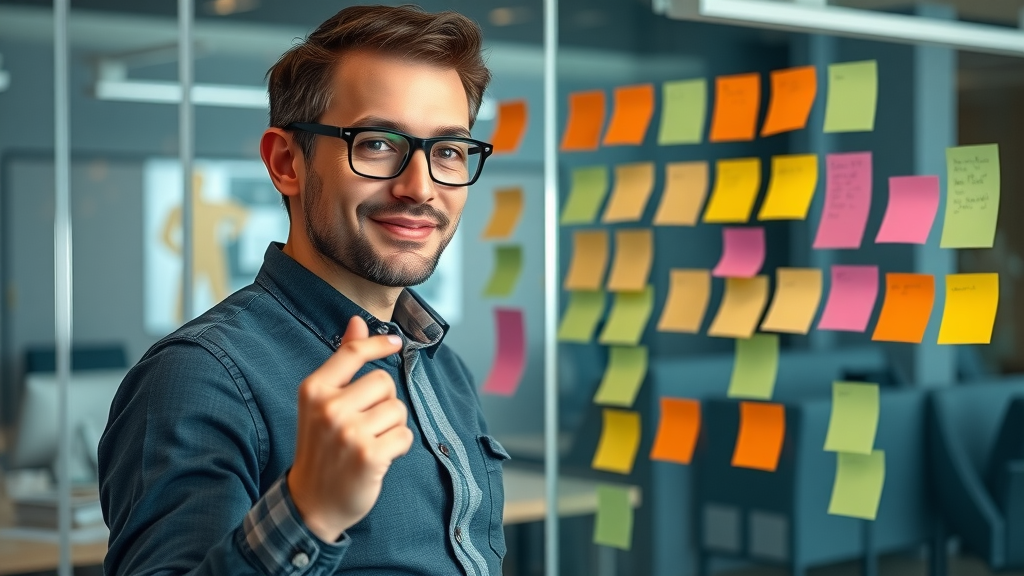 Entrepreneur mapping personal and SMART goals using sticky notes—step-by-step goal setting guide