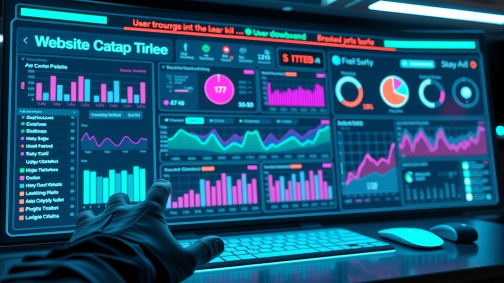 Website dashboard, interactive widgets and heatmaps, user browsing plugins library, Futuristic Sci_Fi, digital workspace with transparent holographic displays, highly detailed, glowing dashboard hotspots, teal and magenta color highlights, neon backlighting, shot with an ultra-wide lens.