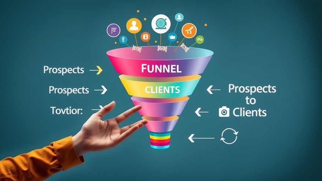 Dynamic funnel graphic illustrating lead flow and prospect conversion for B2B sales