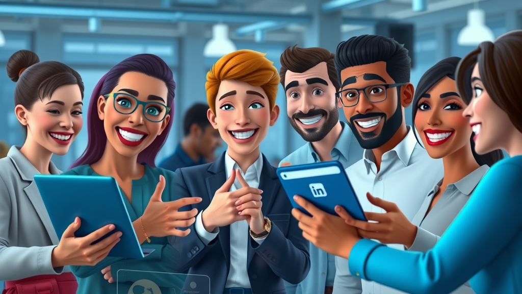 Diverse B2B professionals engaging on LinkedIn for lead generation and networking