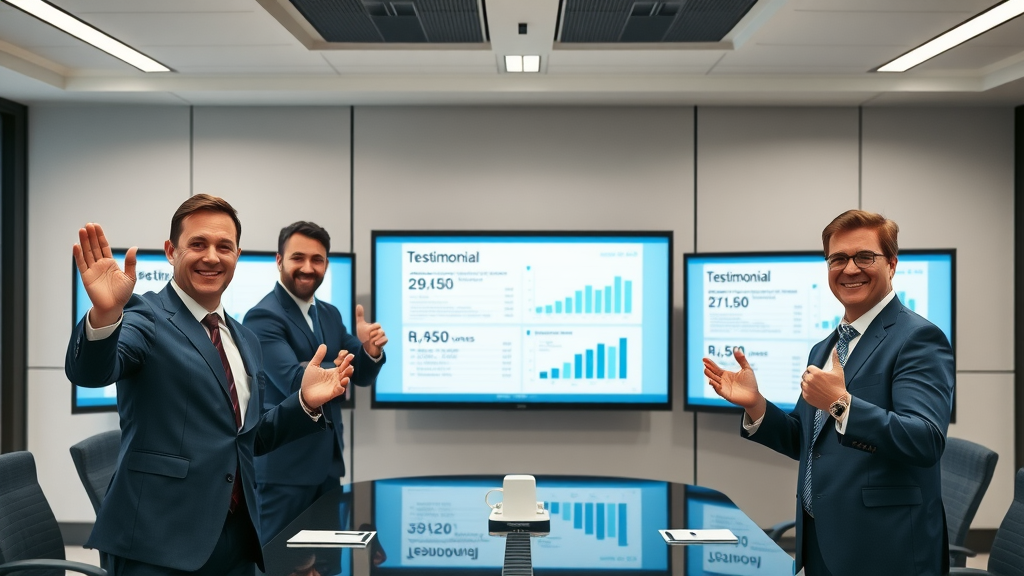 Business team presenting B2B case study successes in a corporate boardroom