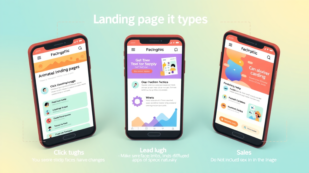 animated infographic showing three types of landing pages adapting to mobile devices