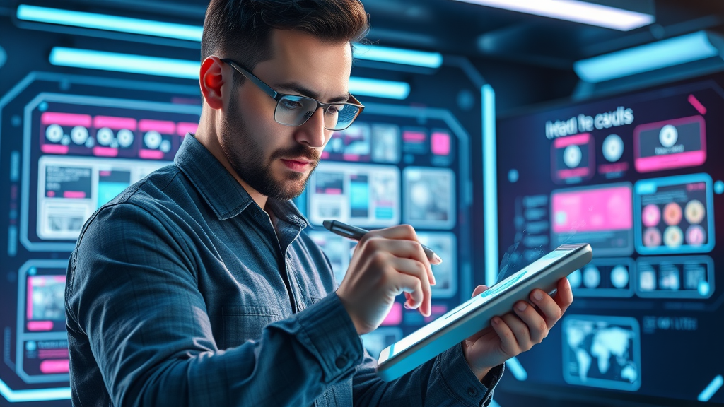 digital designer sketching a modern responsive landing page on a tablet
