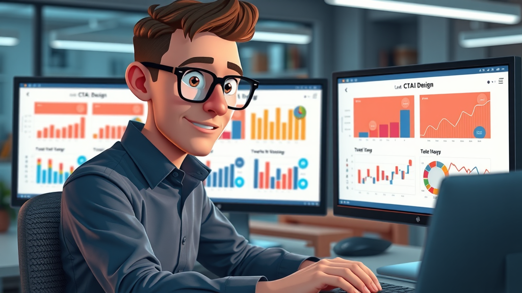 marketing data analyst comparing two CTA button designs, call to action strategies