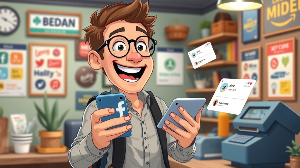 entrepreneur launching paid social media ads, shop environment, paid advertising social media strategies for local businesses