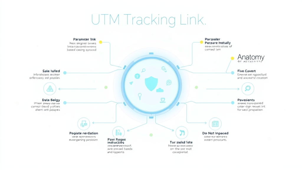 Clean infographic showing the anatomy and breakdown of a UTM tracking link—each parameter illustrated for digital marketers.