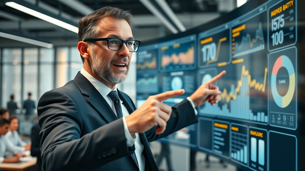 forward-thinking business leader using interactive data display to track digital marketing performance in real-time