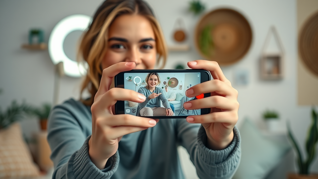 dynamic social media influencer recording live video to boost engagement rates