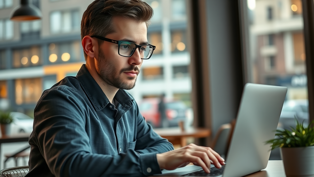 confident marketing analyst studying competitor social media posts for strong engagement strategy