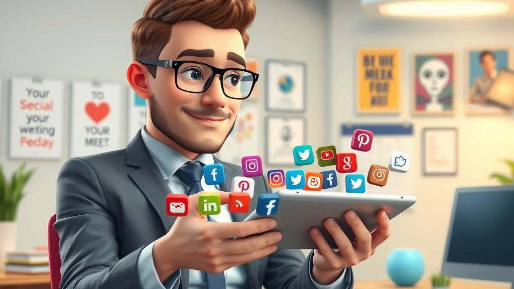 Business owner comparing social media platforms for marketing strategy