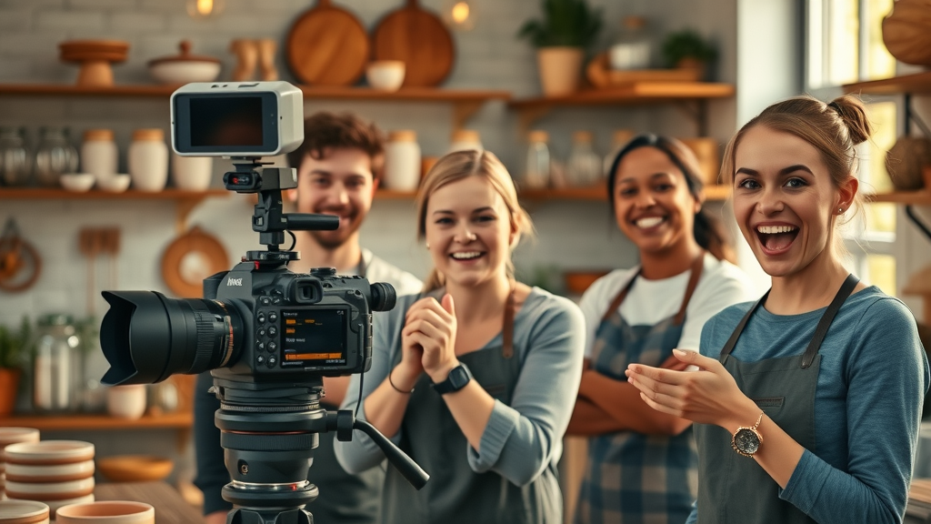 Small business team creating behind-the-scenes content for social media marketing