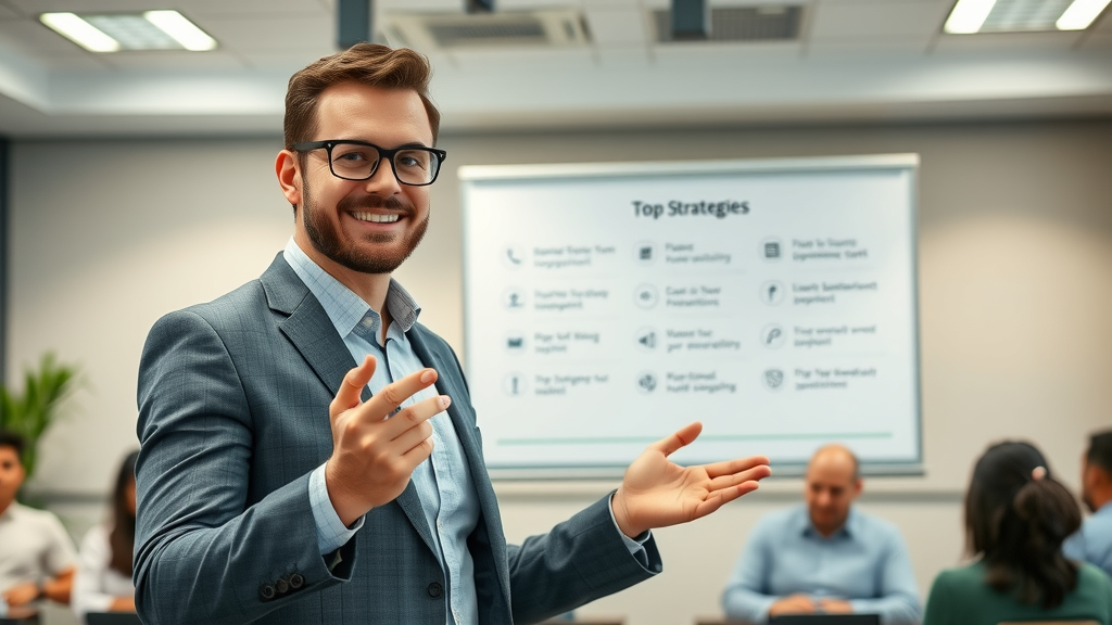 Business consultant presenting best social media marketing strategies for small businesses