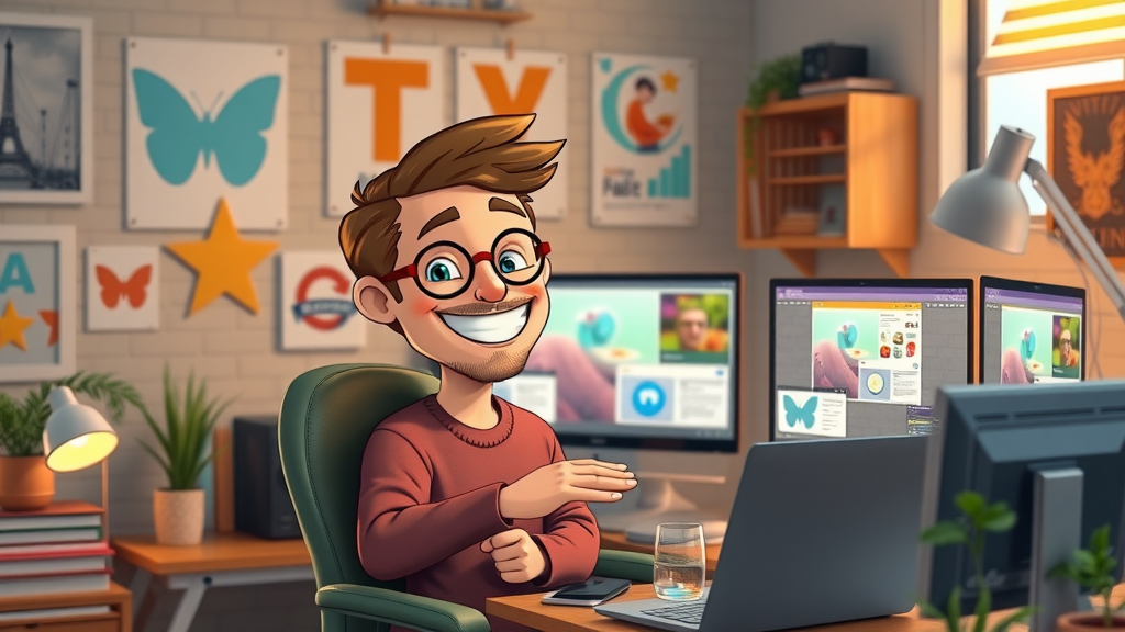 resourceful content creator repurposing video footage into infographics and social posts, content marketing, cozy home workspace