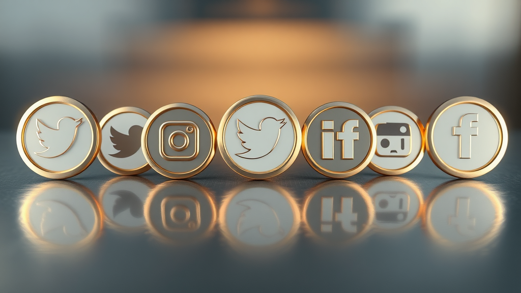 panel of top social media platform logos as shining badges representing strong engagement metrics and industry standards