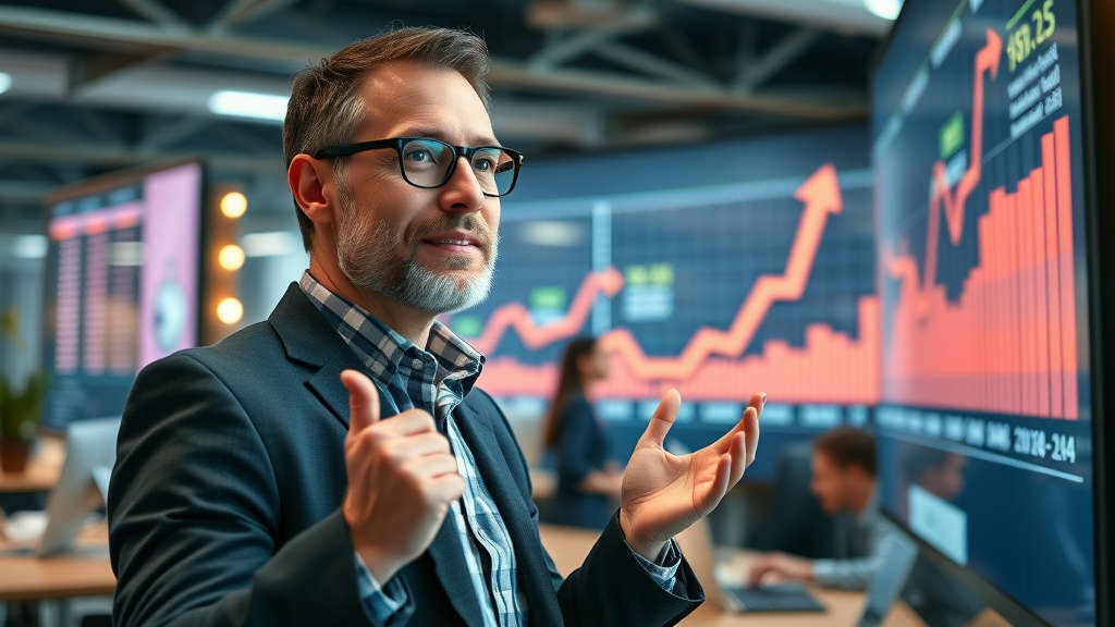 ambitious entrepreneur observing upward trend in lead generation results, digital marketing strategies for lead generation