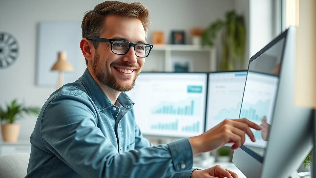 engaged digital marketer analyzing website analytics graphs for content marketing KPIs.