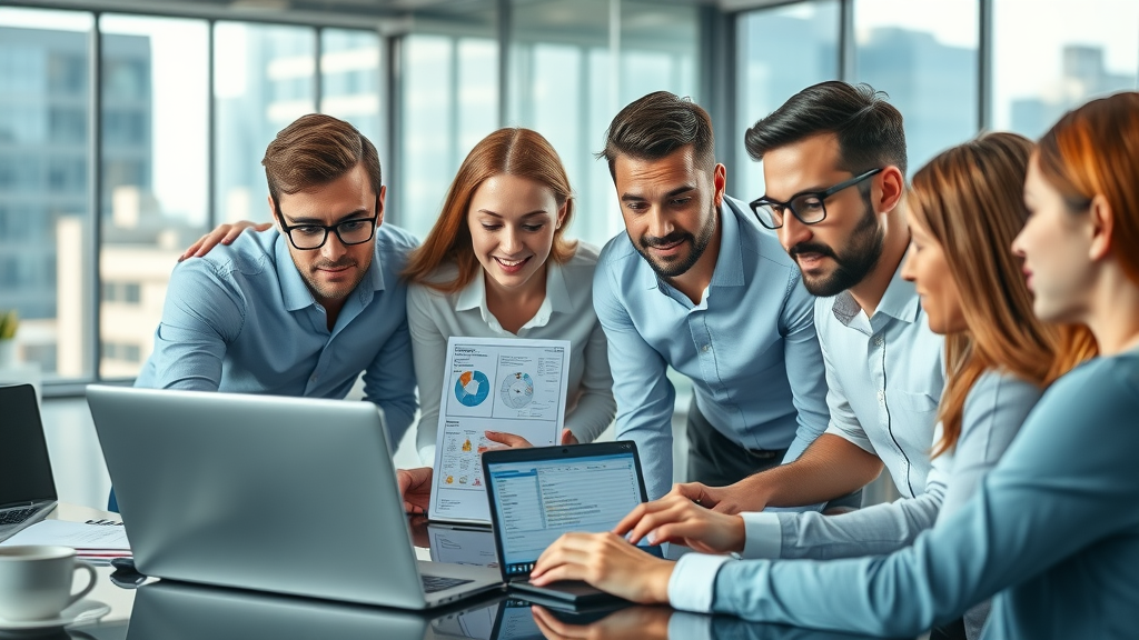 modern professional team working together in a digital workspace with CRM dashboards, focused on top crm tools for capturing leads