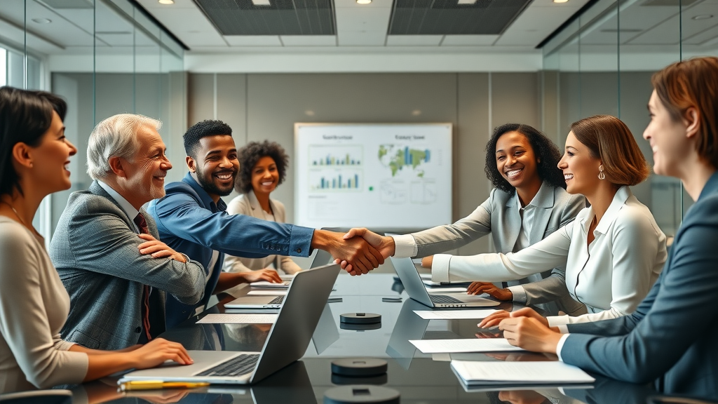 two diverse business teams collaborating and shaking hands for seamless lead nurturing campaigns for service providers