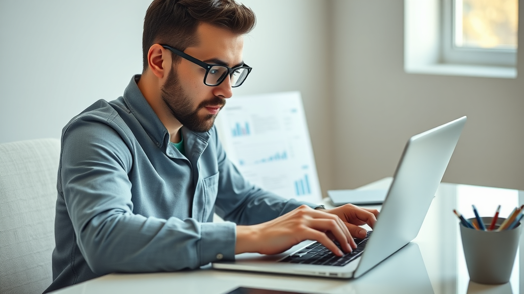 SEO strategies to improve website traffic, marketing analyst researching keyword opportunities on a laptop