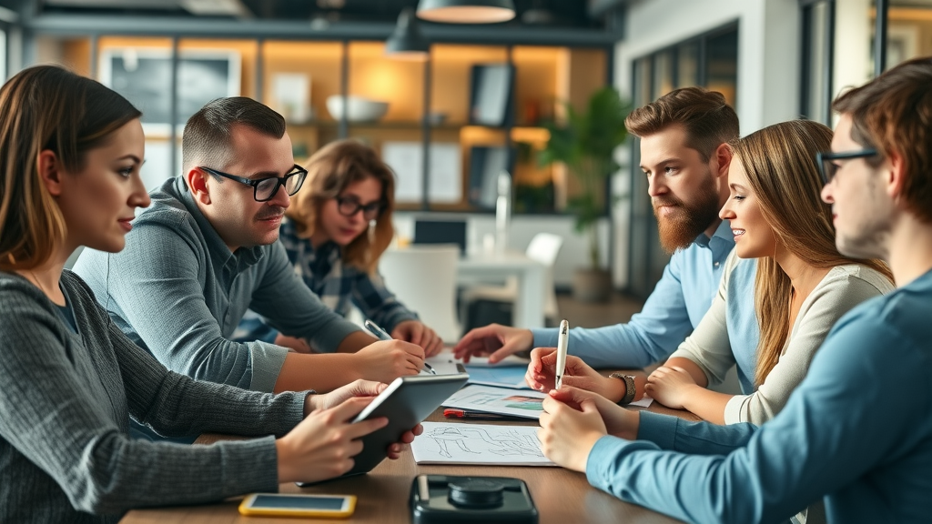 SEO strategies to improve website traffic, creative content marketing team brainstorming content ideas on digital tablet