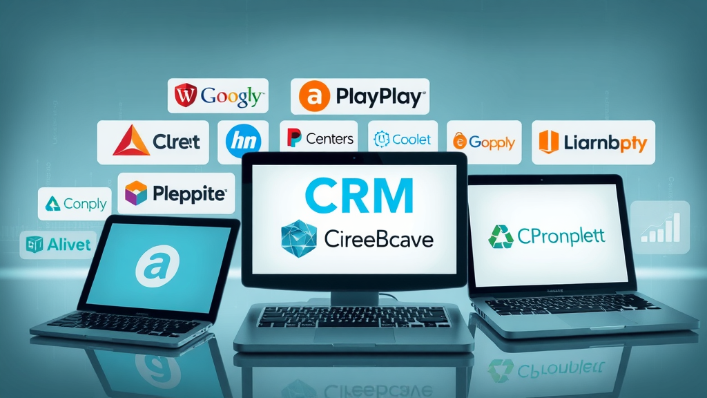 collage of top CRM and best tools for tracking lead sources logos on digital devices