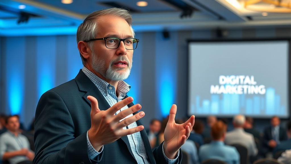 industry expert at digital marketing conference discussing best tools for tracking lead sources