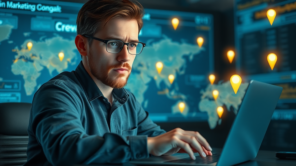 Digital strategist optimizing geo-targeting for Google Ads in a local services context