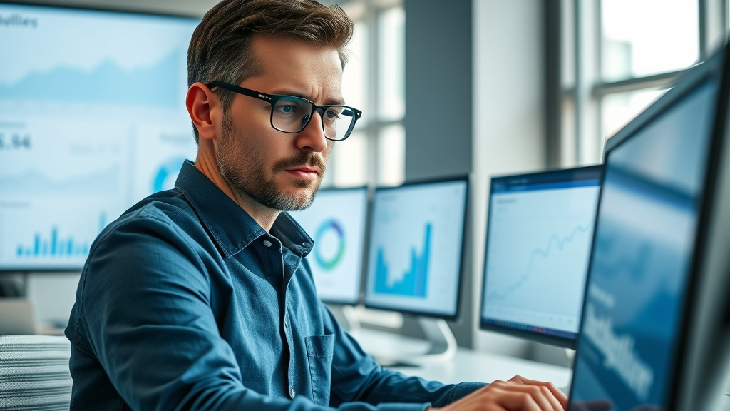 Data analyst reviews Google Ads performance, analyzing charts for local business ad results