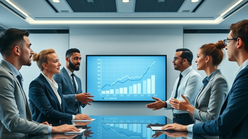 business executives discussing increasing website conversion rates graph