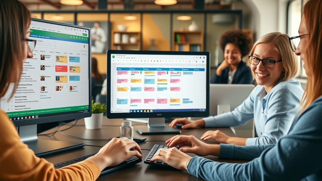 team collaborating on a Google Sheets content calendar template