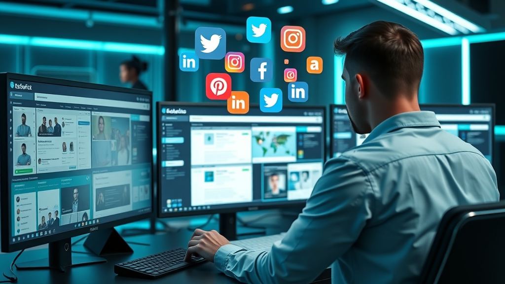 marketer using multi-platform social media content calendar scheduling dashboard