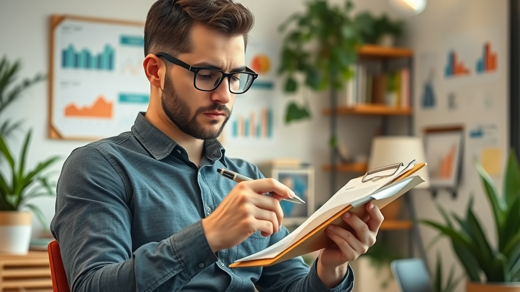 content strategy for local businesses - thoughtful business owner planning objectives in a cozy, well-decorated office