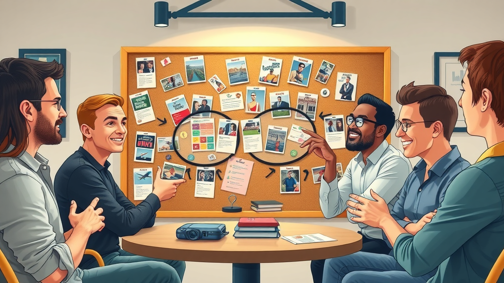 content marketing strategy for local businesses - team collaborating on a board with local business photos and notes