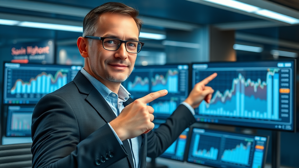 tracking local content performance - analyst presenting content results on a digital dashboard in a modern office